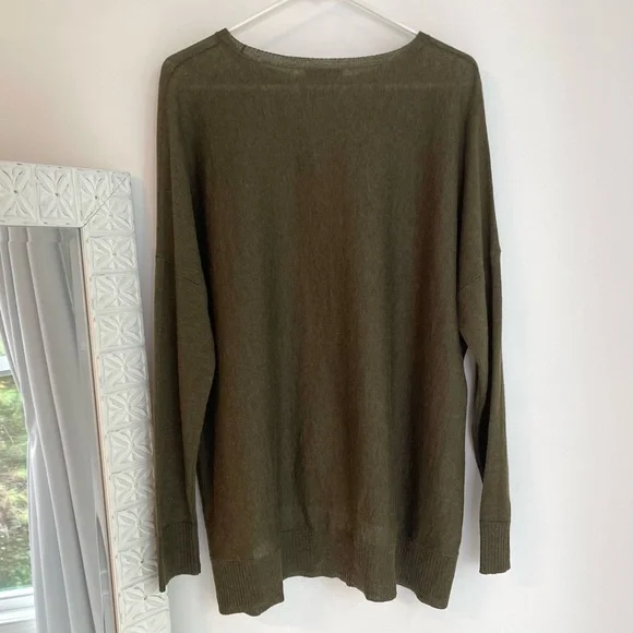 Eileen Fisher Olive Green Boxy High Low Sweater - Picture 4 of 9